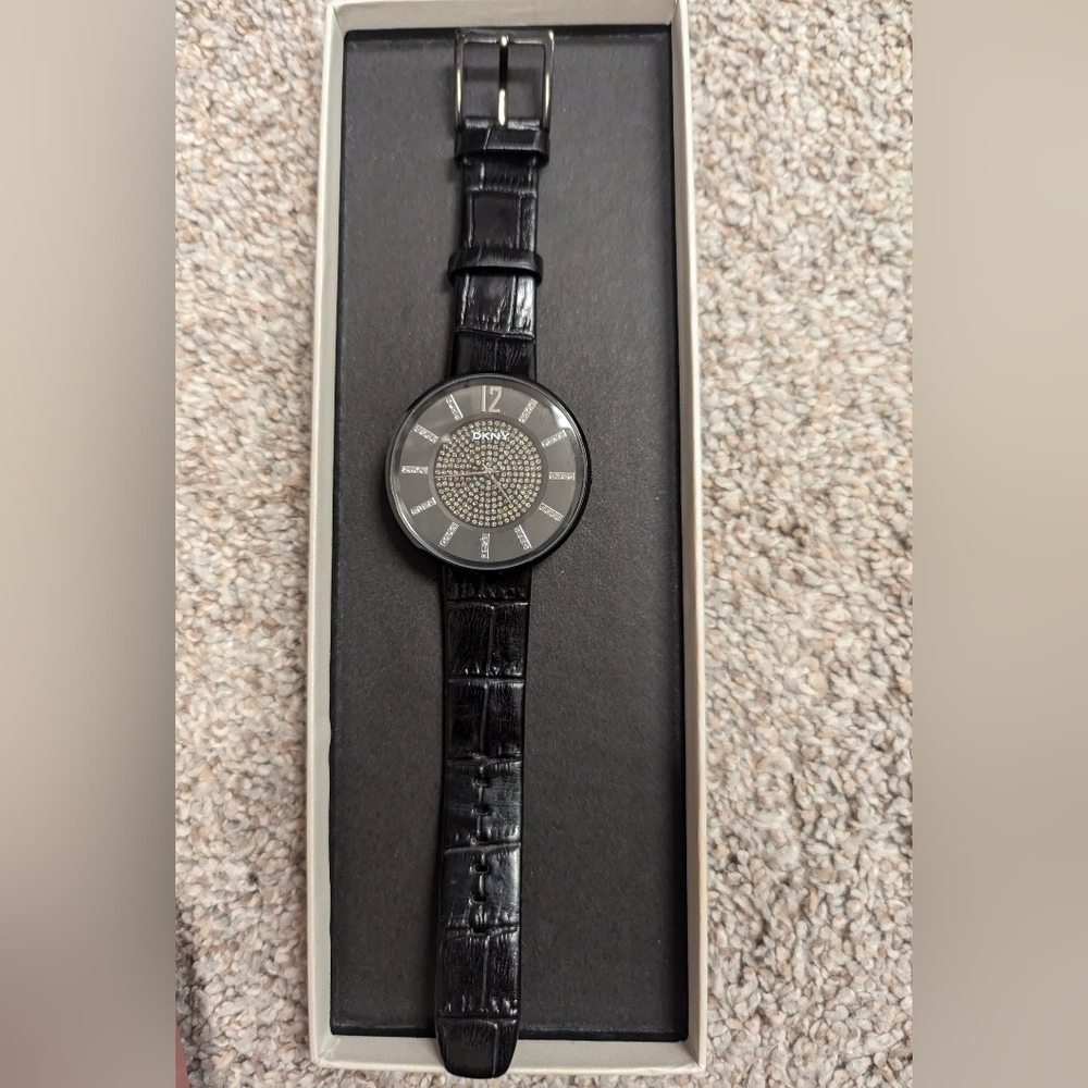 DKNY Black rhinestone watch